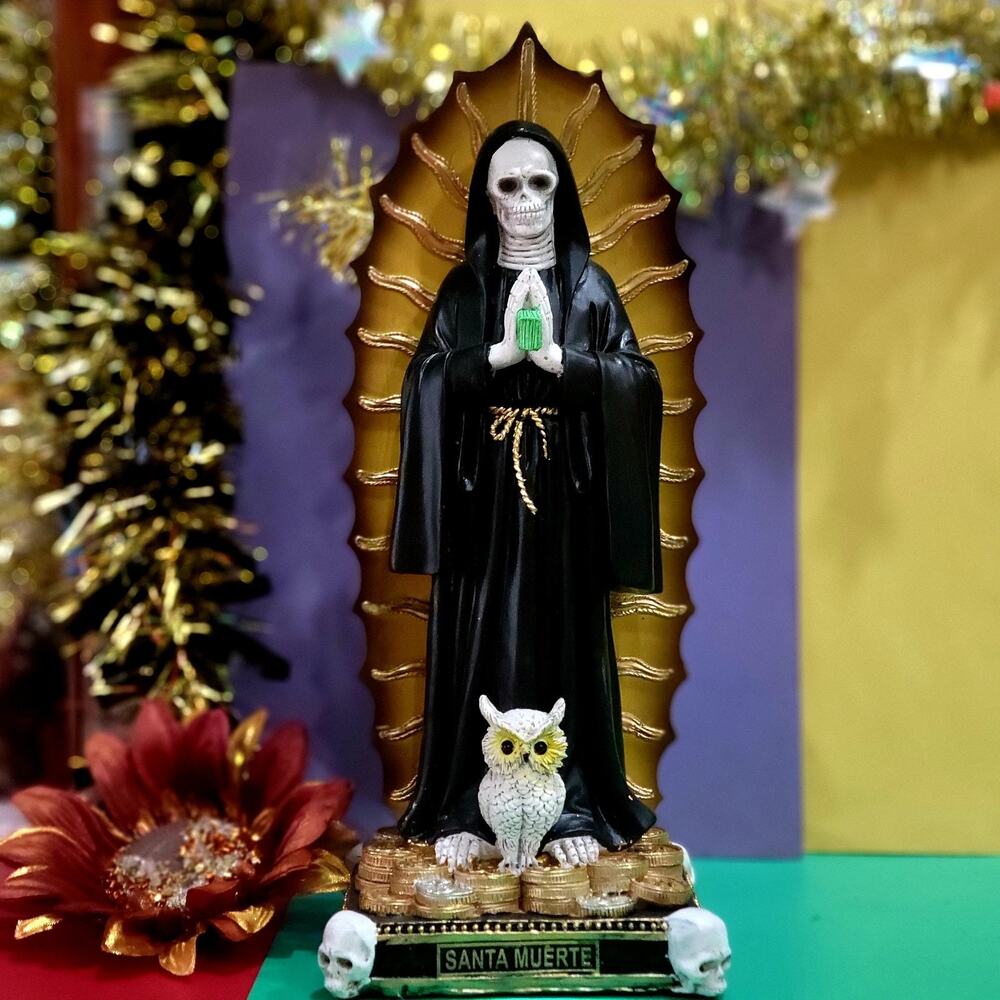 Santa Muerte Black Statue 12" Holy Death Statue on money